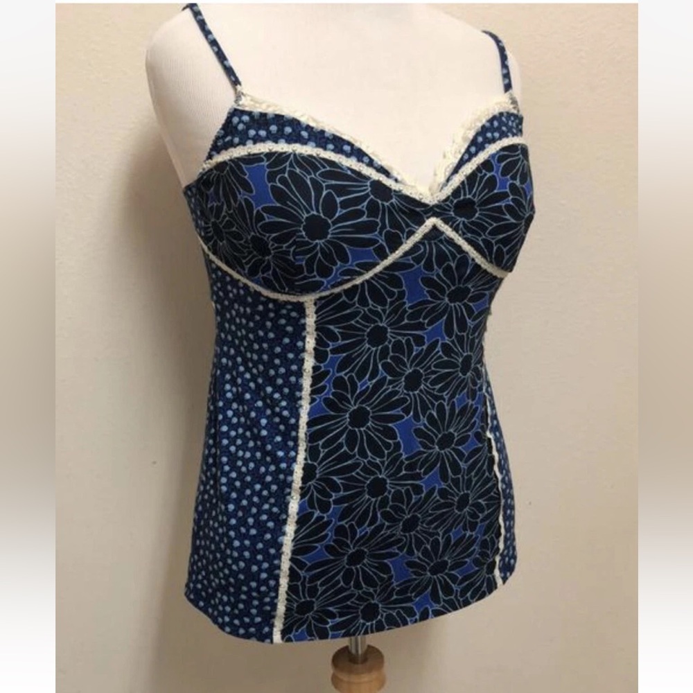 Anthropologie Pinkerton Blue Flower Lace Cami Top (Large) in Excellent Condition